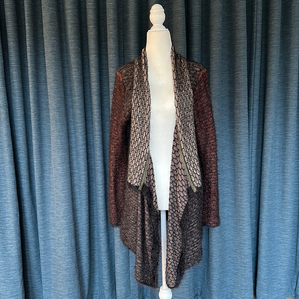 NIC+ZOE Chunky Knit Draped Cardigan in Brown and Olive